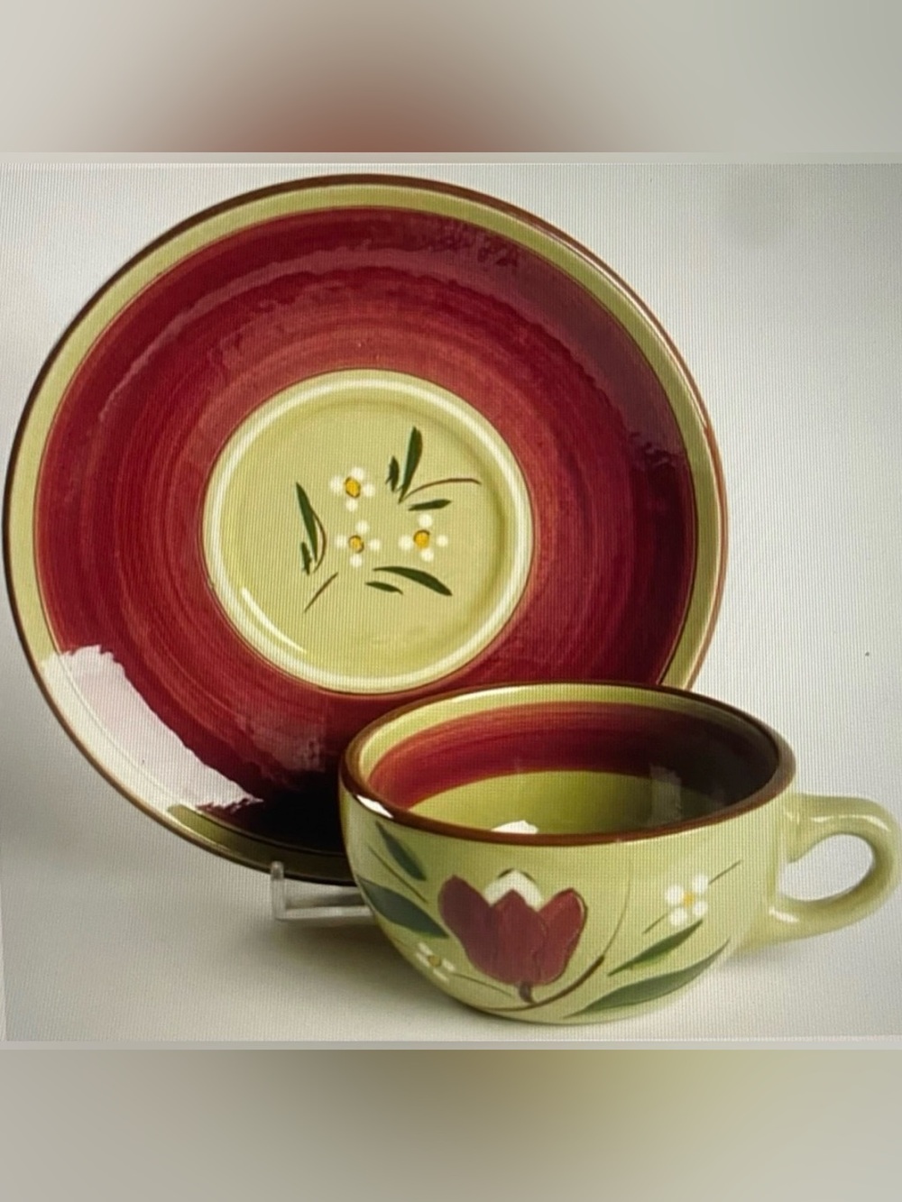 Stangl Pottery 'Magnolia' Flat Cup & Saucer Set  (Set 4) Mid Century Modern